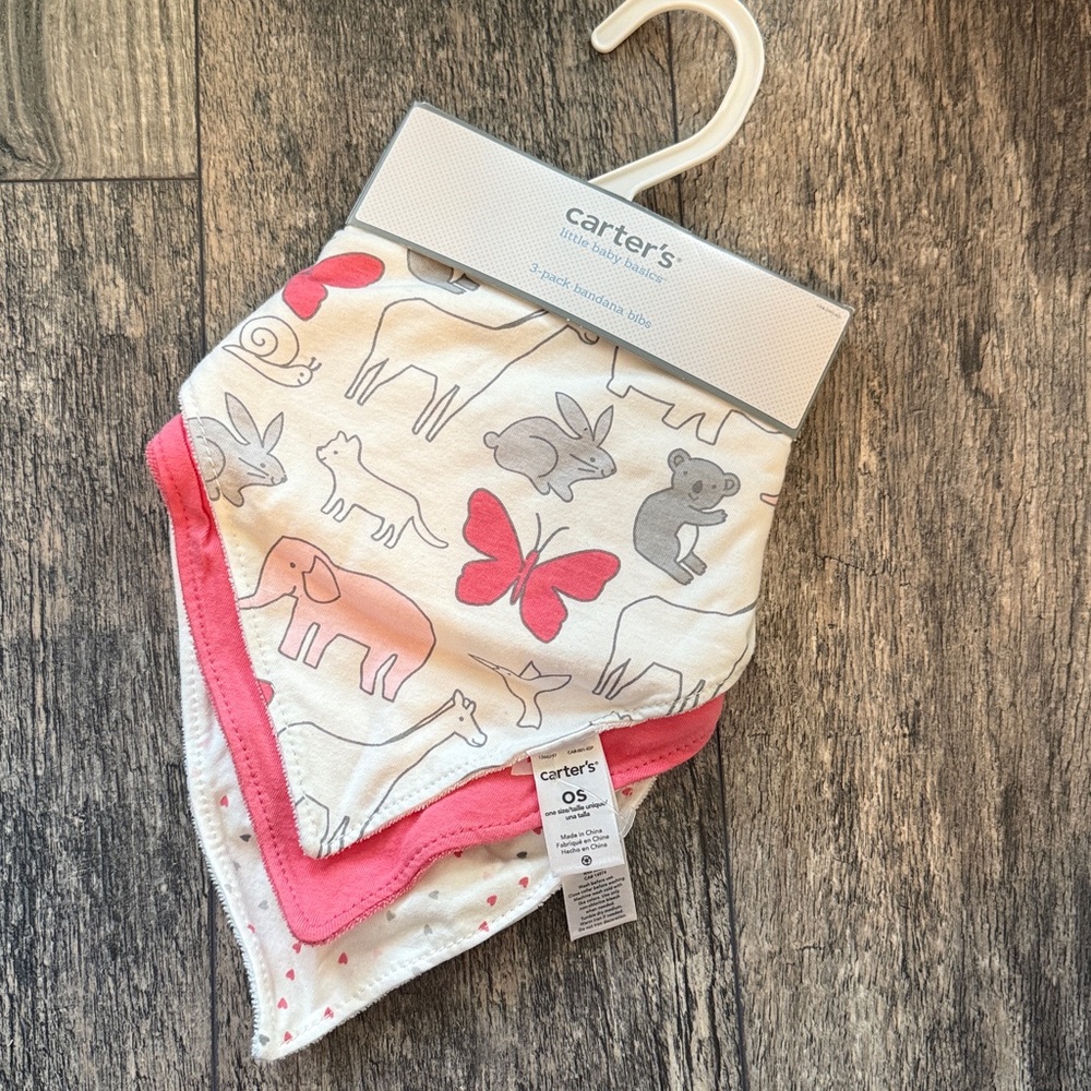 Carter's 3 pack Bibs Terry snap closure new cotton girls pink white new